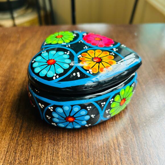 Hand Painted Terracotta Trinket box Colorful Celestial Oval Mat Finish Mexican - Picture 4 of 10